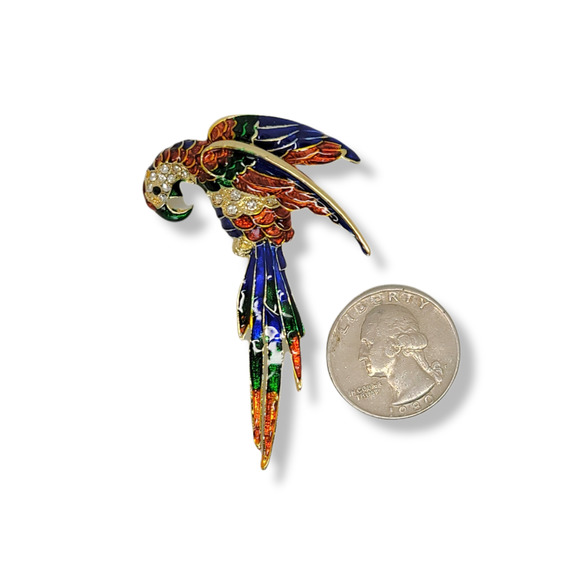 Goldtone Multicolor Exotic Tropical Macaw New World Parrot Brooch Pin - Picture 2 of 4